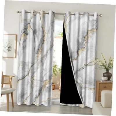 and Gold Blackout Thermal Insulated Curtains 42"W x 85"L (Pack of 2) White Grey - Image 1 of 4