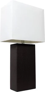 LT1025 BLK Modern Leather Table Lamp with White Fabric Shade Black CO - Picture 1 of 5