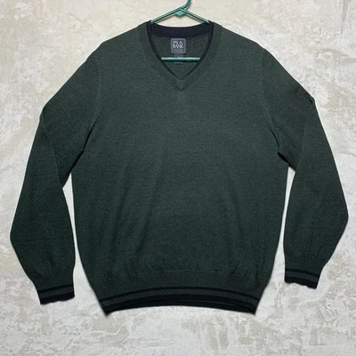 Jos. A. Suéter Bank 100 % lana merino para hombre grande viajero verde cuello en V Foto 1 de 4