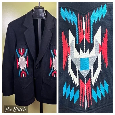 Vtg 1970's Golden Pioneer Wear Chimayo Jacket sz 48R Black Wool - Image 1 of 4