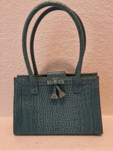 Liz Claiborne NWOT Accessories Teal Croc Embossed Mini Handbag Bow & Tassel - Picture 1 of 11