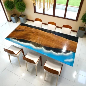 48"x30" Epoxy Dining Table, River Epoxy table, Conference Room Table Kitchen Dec - Picture 1 of 9