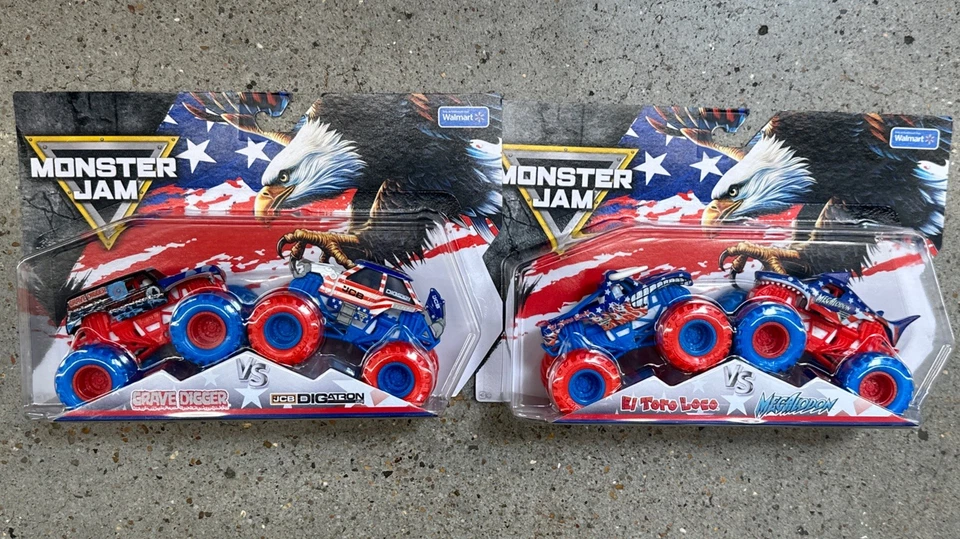 Monster Jam Star & Stripes 2025 Conjunto Completo Diggatron Megalo Digger Toro Walmart EXC - Imagem 1 de 1
