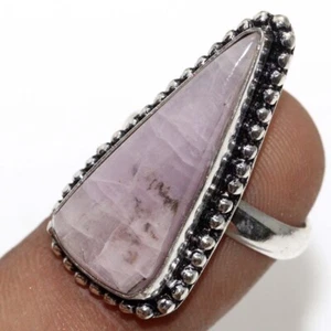 925 Silver Plated Lepidolite Ethnic Ring Handmade Jewelry Size US 7 GW - Picture 1 of 3
