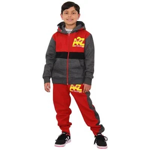 Kids Unisex Contrast Panel Tracksuit Charcoal & Red A2Z NY Deluxe Activewear Set - Picture 1 of 8