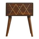 Bedside Table Cabinet Retro Danish Style Chestnut & Geometric Gold Brass Single 