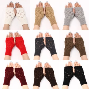 Women Wrist Arm Knitted Mitten Long Winter Hand Warmer Fingerless Ladies Gloves - Bild 1 von 21