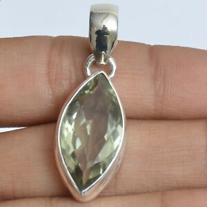 Green Amethyst Gemstone Solitaire Pendant Sterling Silver Jewelry For Girls 8294