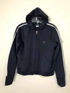 Nike Sphere Dry Full Zip Crop Hoodie Jacket Women’s Sz L Navy Blue Waffle Knit - Picture 1 of 11