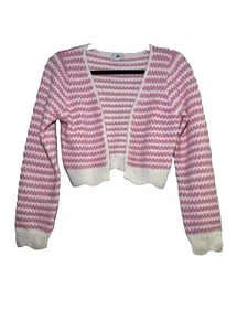yllw the label Chunky Cropped Pink White Sweater Cardigan Women's Size Large - Picture 1 of 9
