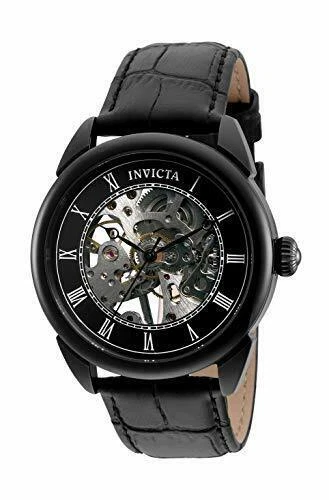 Invicta Specialty 42 mm Black Stainless Steel Case with Black Leather Strap Men’s Wristwatch