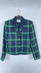 Vintage Kasper For A.S.L. Blazer Size Medium Green Blue Wool Jacket Plaid Sz 4. - Picture 1 of 9