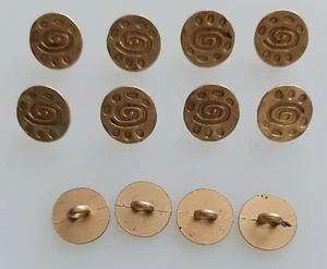 8 x 14mm Gold Aztec Swirl Round Metal Shank Buttons - LX87u - Picture 1 of 1