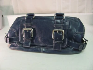 Michael Kors Leather Purse Handbag Top Zip Bag Navy Blue Silver Hardware - Picture 1 of 14