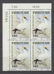 "No: 110113 - ISLAS FAROE - ""PÁJAROS"" - UN ANTIGUO BLOQUE DE 4 (140) con MARGEN - ¡ESTAMPILLADA SIN MONTAR O NUNCA MONTADA!¡! - Imagen 1 de 1