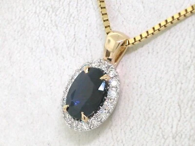 Klassischer Saphir Anhänger 585 Gelbgold 14Kt  natürlicher Saphir  16 Brillanten - Bild 1 von 4