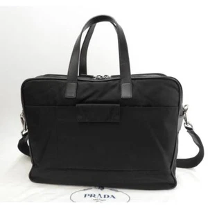 Prada Briefcase Large Saffiano Leather/Nylon Black Document Case with storagebag - Picture 1 of 15