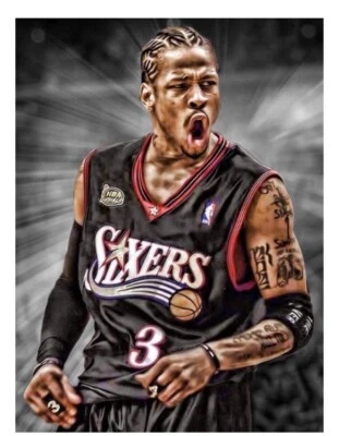 ALLEN IVERSON SIXERS 8.5x11 ULTRA GLOSSY OLD SCHOOL COLOR ART BASKETBALL POSTER! - Image 1 of 4