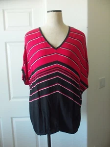 Westbound Black Red White Stripe Cotton Rayon Knit V Neck Oversize Sweater - XL - Picture 1 of 9