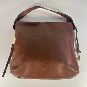 Vtg Fossil Brown Pebbled Leather HandBag Purse Side Zip Key Charm - Picture 1 of 10