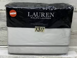 Ralph Lauren Spencer Border Queen Sheet Set 4pc White / Grey Cotton 300 TC New - Picture 1 of 7