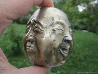 Sculpture ancienne signée Tête à 4 visages Bouddha bronze Japon - Photo 1/4