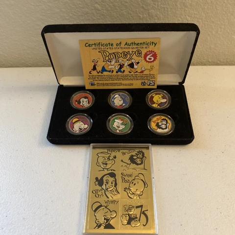 Merrill Mint United States Statehood Popeye Quarter Set 6 & Gold Sculpture Card Cover