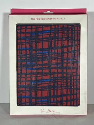 Funda Tablet Vera Bradley Plegable Abatible Roja/Azul/Negro Arte a Cuadros iPad 3 y 4 Nueva Foto 1 de 3