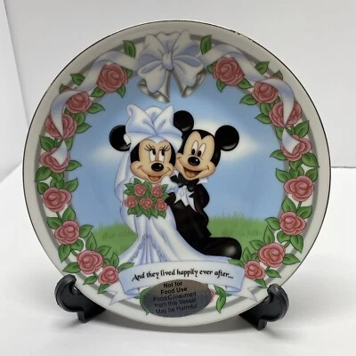 Plato de boda vintage Disney Mickey & Minnie feliz para siempre novia novio nuevo Foto 1 de 4