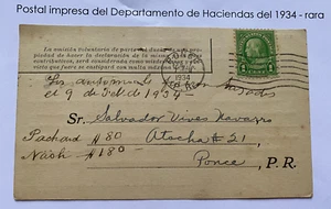 Puerto Rico, ca1934, EINMALIG, Geschäftsantwort Postkarte, Hacienda - Bild 1 von 6
