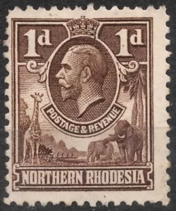 SG2 1925 RHODESIA SETTENTRIONALE 1d Re Giorgio V e Animali HH - Foto 1 di 2