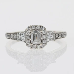 .89ctw Emerald Cut Diamond Halo Engagement Ring 14k White Gold Size 6.75 - Picture 1 of 6