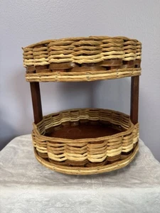 Cestino da banco vintage 10" rotondo in legno intrecciato pigro Susan girevole fatto a mano - Foto 1 di 4