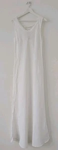 Ladies White Linen Cotton Dress Long Bias Cut Sleeveless Size L Tie String - Picture 1 of 6