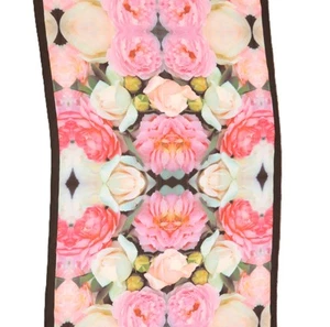 Joan Rivers scarf roses magenta pink ivory black border chiffon long rectangle - Picture 1 of 12
