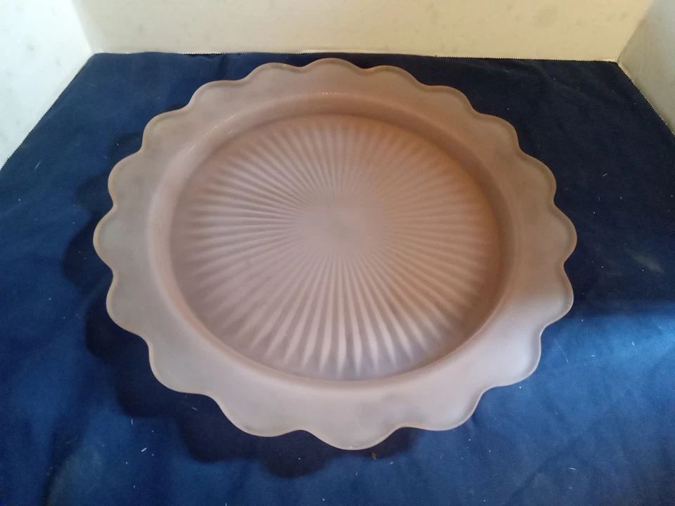 Vintage Hocking Glass~ Old Colony "Lace Edge" Pink Frosted Satin Tray/ Platter - image 1 of 4
