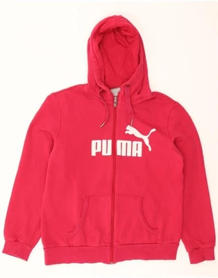 PUMA Womens Graphic Zip Hoodie Sweater UK 14 Large Pink Cotton DG15 - Image 1 of 4