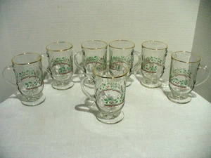 Vintage Arby's Footed Mugs with Holly Berry Design Set of 7 - Picture 1 of 7