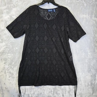 Top túnica de playa D & CO L negro ganchillo encaje natación boho hippie cintura corbata Foto 1 de 4