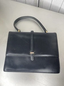 Vintage Made in France Leather Top Handle Bag Black Broadway Department Store - Picture 1 of 9