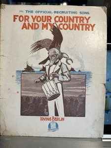 1917 IRVING BERLIN WW1 11x14 Noten FÜR DEIN LAND UND MEIN LAND - Bild 1 von 2