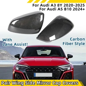 For Audi A3 8Y 2020-2025 With Lane Assist Carbon Fiber Style Mirror Cover Caps - Picture 1 of 9