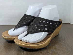 SKECHERS Beverlee Summer Visit Wedge Sandals Womens 7 Black Rhinestone Sparkle - Picture 1 of 18