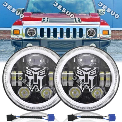 For 2003-2009 Hummer H2 Pair 7" inch Round LED Headlights High Low Beam DRL Lamp - Image 1 of 4