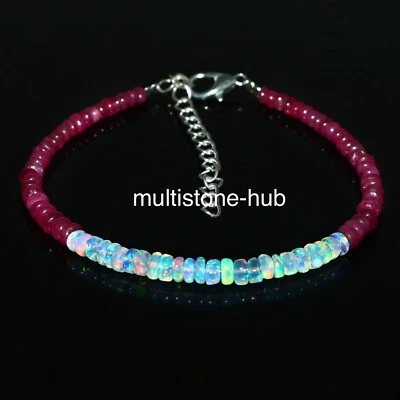 Natural African Ruby Opal Smooth Rondelle 3-4.5MM Bead Gemstone Bracelet 7 Inch - Image 1 of 4