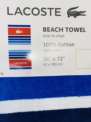 Nueva Toalla de Playa Lacoste 100% Algodón 36" X 72" Azul Rojo Blanco Foto 1 de 2