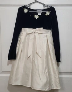 Youngland Black Velvet Long Sleeve Off White Satin Girl's Dress 5-Wedding Formal - Picture 1 of 10