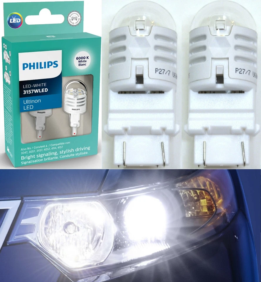 Philips Ultinon LED Light 4157 White 6000K Two Bulbs Front Turn Signal Replace - Image 1 of 4