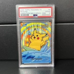 2000 Topps Pokemon Surfing Pikachu Sticker Animation Series 2 stick on #8 PSA 2
