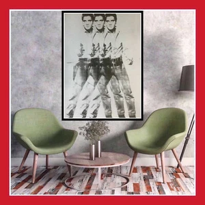 REPRO AFFICHE ANDY WARHOL TOILE COTON POSTER PHOTO TRIPLE ELVIS PRESLEY THE KING - Imagen 1 de 2